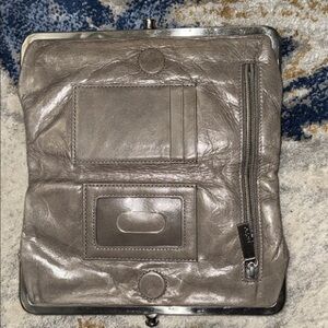 Metallic Gray Leather Clutch